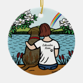 Chocolate Labrador Angel och Mamma Brown Julgransprydnad Keramik