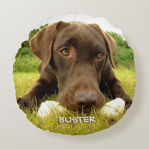 Chocolate Labrador-Anpassningsbar Rund Kudde