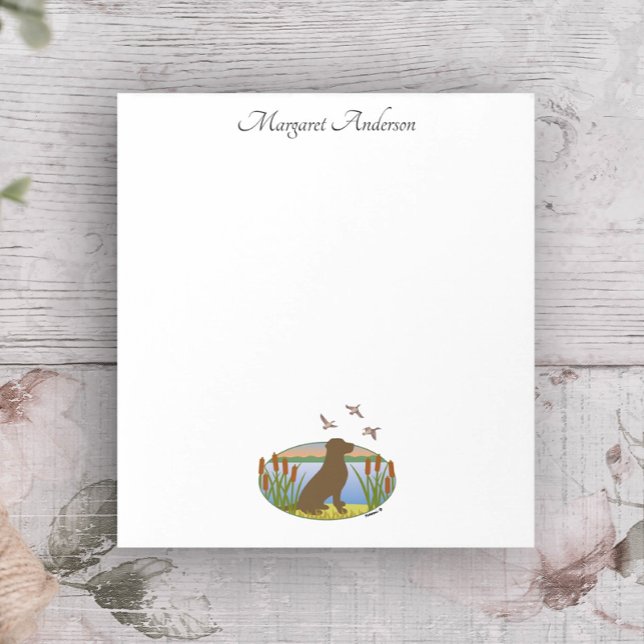 Chocolate Labrador Bird Hund Sunset Anteckningsblock (Chocolate Labrador Bird Dog Sunset Design Notepad for Labrador Owners.  Labrador Silhouette Design.)