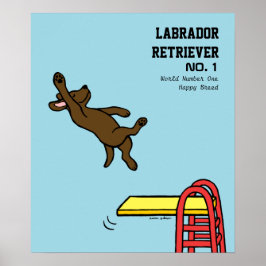Chocolate Labrador Diving Tecknad Poster
