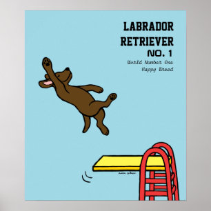 Chocolate Labrador Diving Tecknad Poster