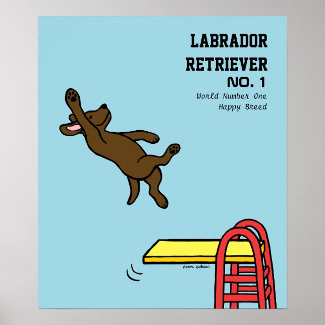 Chocolate Labrador Diving Tecknad Poster (Framsidan)