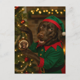 Chocolate  Labrador Dog Christmas Holiday postcard Helg Vykort