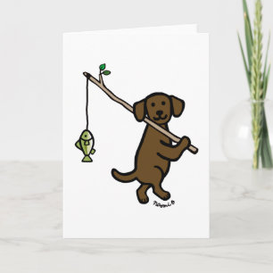 Chocolate Labrador Fishing Tecknad Kort