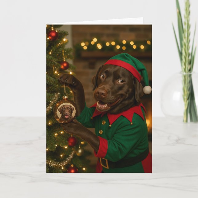 Chocolate  Labrador hanging bauble Christmas card Helgkort (Framsida)