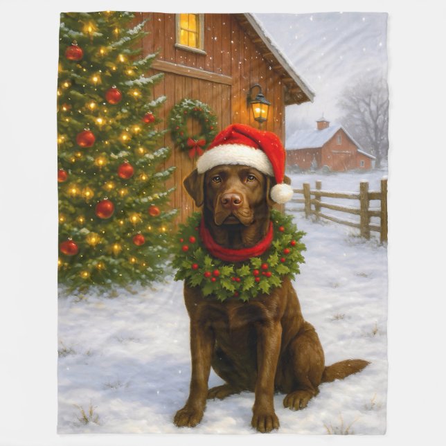 Chocolate Labrador Holiday  Fleecefilt (Framsidan)