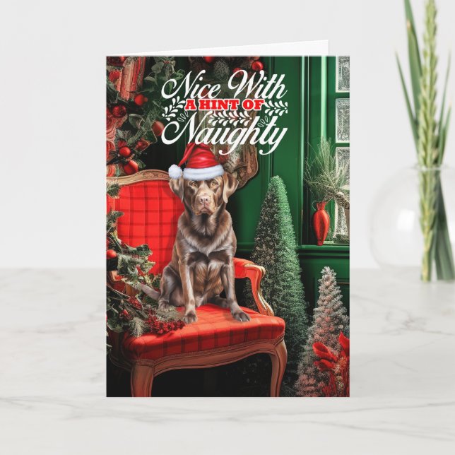 Chocolate Labrador-Hund Naughty eller Nice Helgkort (Framsida)