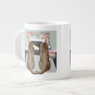 Chocolate Labrador Hundar julgranens eldstad Scene Jumbo Mugg