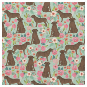 Chocolate Labrador hundar vintage blommigts mynta Tyg