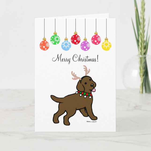 Chocolate Labrador jul Antlers and Ornaments Helgkort (Framsida)