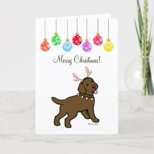 Chocolate Labrador jul Antlers and Ornaments Helgkort