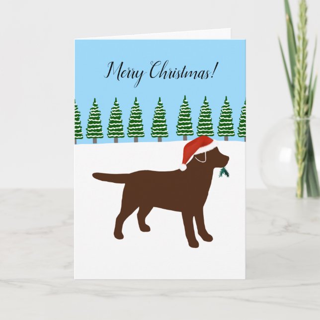 Chocolate Labrador jul Evergreen Santa Hat Helgkort (Framsida)
