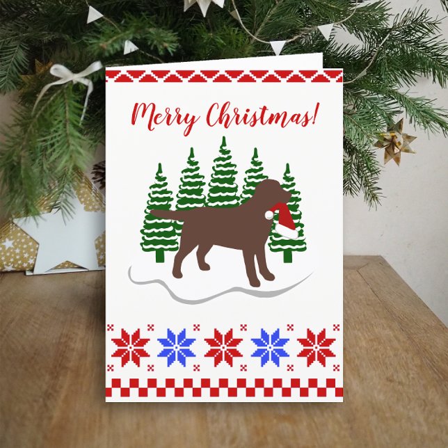 Chocolate Labrador jul Evergreen Träd Helgkort (Chocolate Labrador Evergreen Trees Christmas Cards for Chocolate Labrador Owners.  Silhouette design)