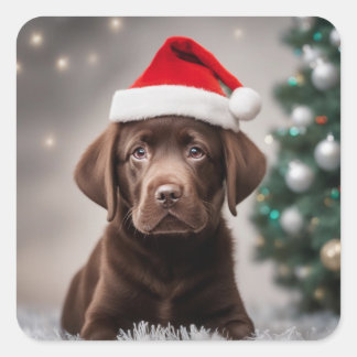 Chocolate Labrador-jul Fyrkantigt Klistermärke