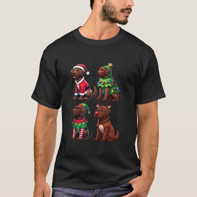 Chocolate Labrador Julgran Santa Elf Costum T Shirt (Framsida)