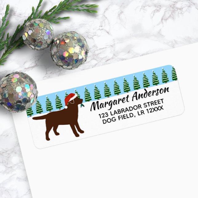 Chocolate Labrador jultomten Returadress Returadress Etikett (Chocolate Labrador Christmas Santa Design Return Address Label for Labrador Owners.)