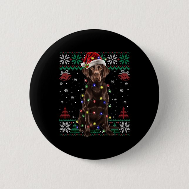 Chocolate Labrador jultomten Ugly Sweater Do Knapp (Framsida)