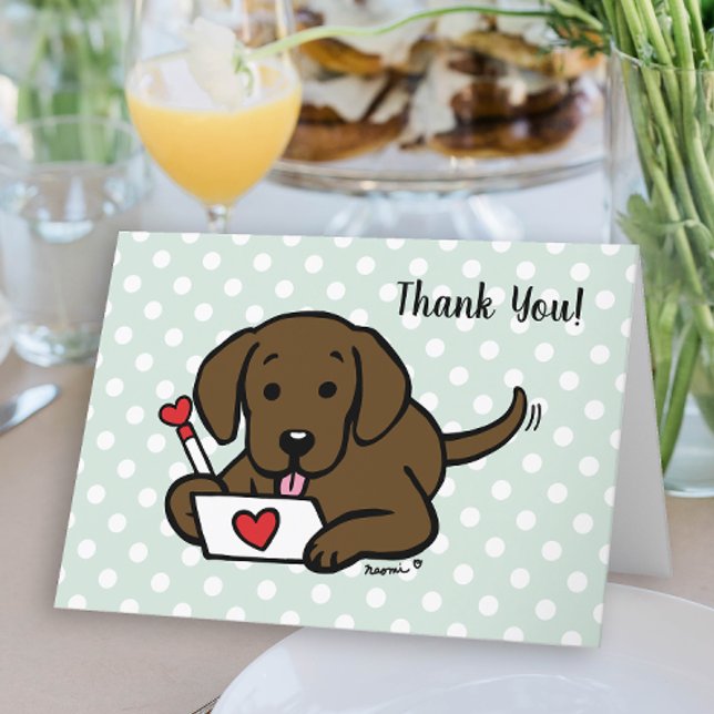Chocolate Labrador Kärlek Brev Tack Kort (Chocolate Labrador Love Letter Design Thank You Cards for Labrador Owners.  Cute Cartoon Style Art.)