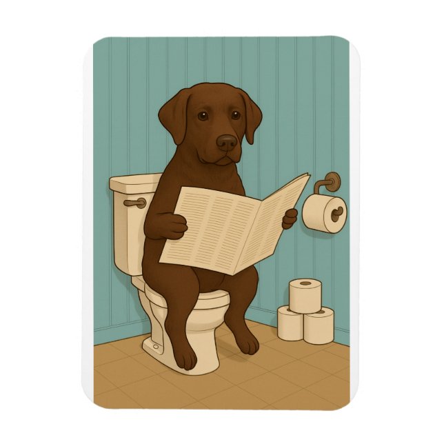Chocolate Labrador Läs tidningen om Toilet Magnet (Vertikal)