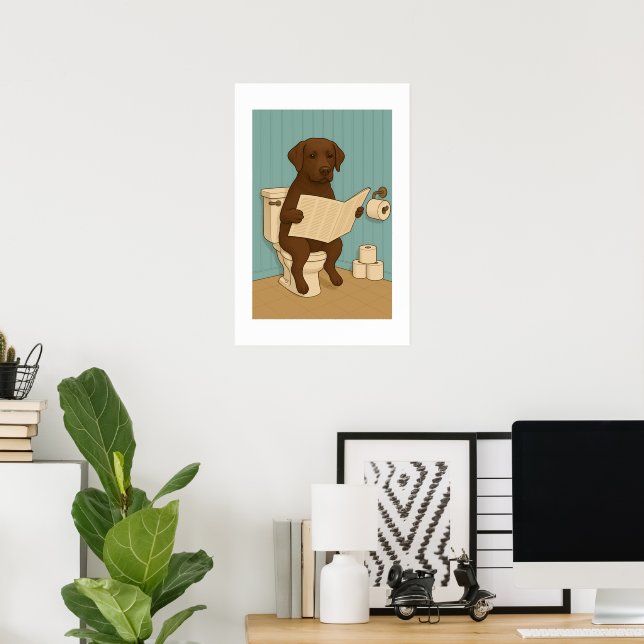 Chocolate Labrador Läs tidningen om Toilet Poster (Hemmakontoret)