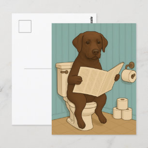 Chocolate Labrador Läs tidningen om Toilet Vykort