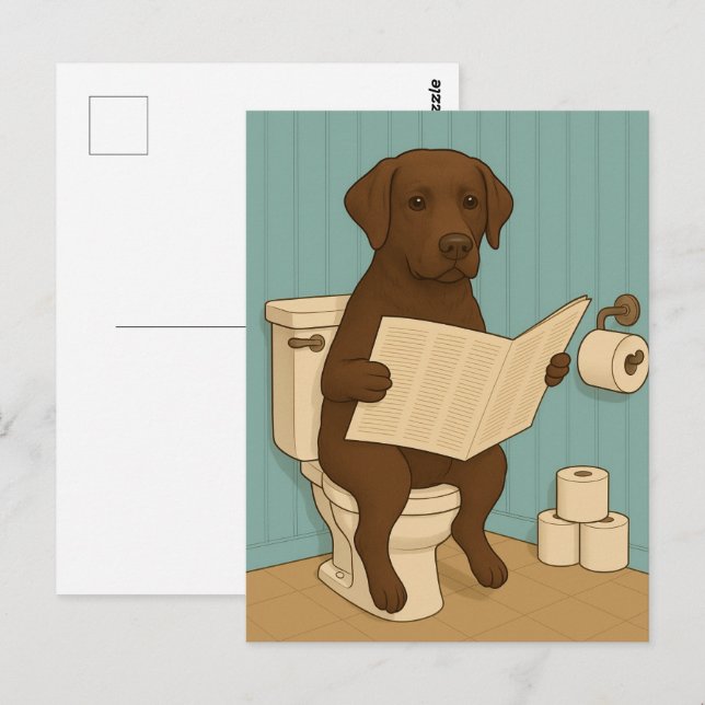 Chocolate Labrador Läs tidningen om Toilet Vykort (Fram/baksida)