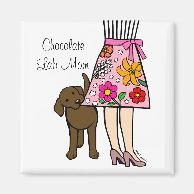 Chocolate Labrador & Mamma Skirt Tecknad Magnet (Framsidan)