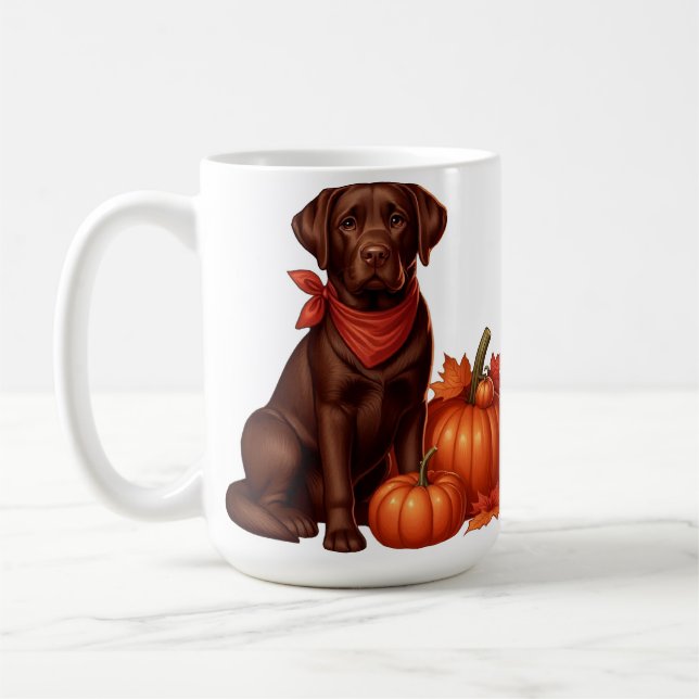 Chocolate Labrador med Red Bandana av Pumpkins Kaffemugg (Vänster)