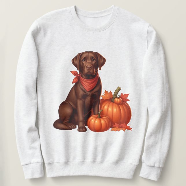 Chocolate Labrador med Red Bandana av Pumpkins Lång Ärmad Tröja (Design framsida)