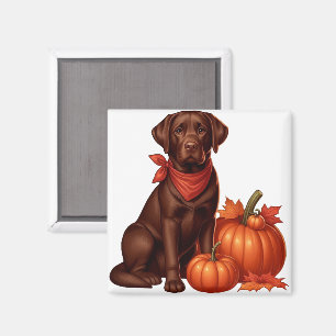 Chocolate Labrador med Red Bandana av Pumpkins Magnet