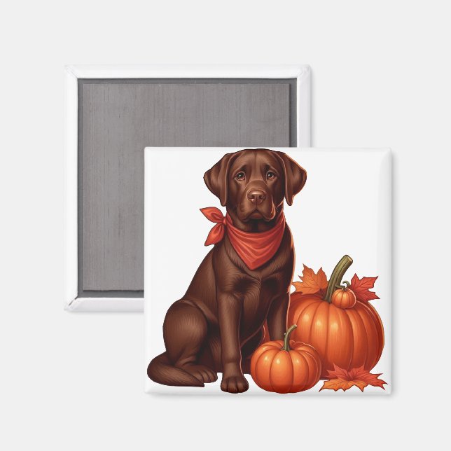 Chocolate Labrador med Red Bandana av Pumpkins Magnet (Front/Back)