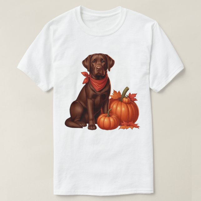 Chocolate Labrador med Red Bandana av Pumpkins T Shirt (Design framsida)