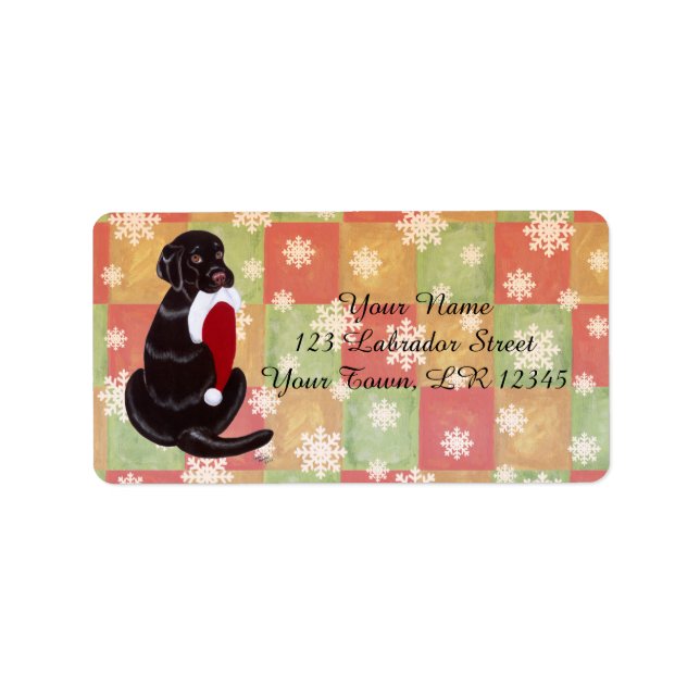 Chocolate Labrador med Santa Hat Snowflake Adressetikett (Framsidan)