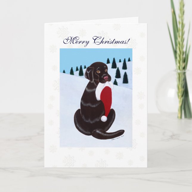 Chocolate Labrador med Santa Hat Snowflake Helgkort (Framsida)