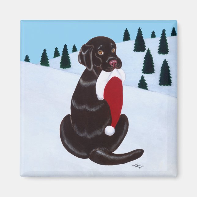 Chocolate Labrador med Santa Hat Snowflake Magnet (Framsidan)