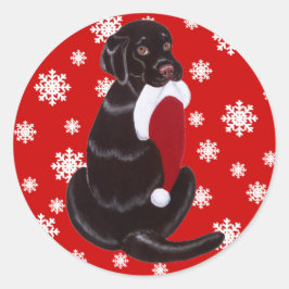 Chocolate Labrador med Santa Hat Snowflake Runt Klistermärke