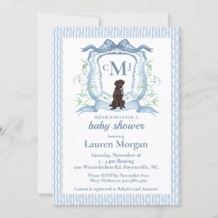 Chocolate Labrador Monogram Baby Shower-inbjudan Inbjudningar