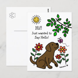 Chocolate Labrador och Grönt Hi Vykort