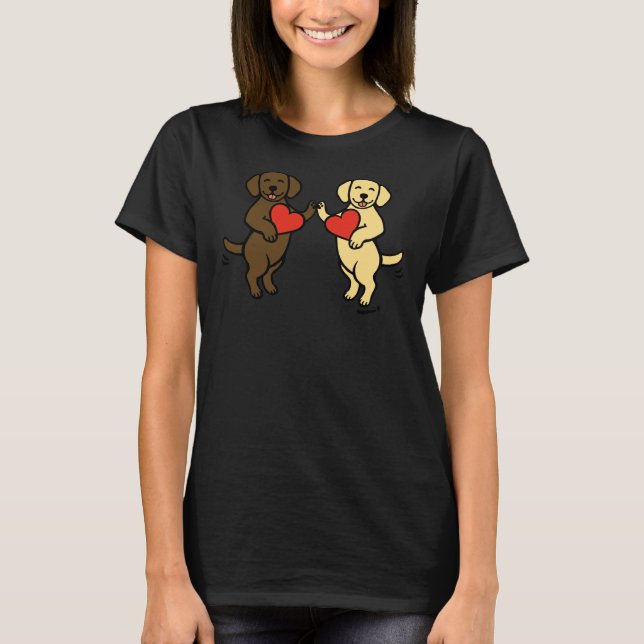 Chocolate Labrador och Gult Labrador Valentine T Shirt (Framsida)