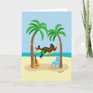 Chocolate Labrador och Hammock och Handflatan Träd Kort