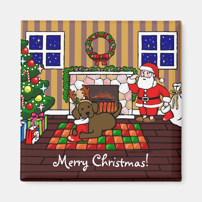 Chocolate Labrador och jultomtens Tecknad Magnet (Framsidan)