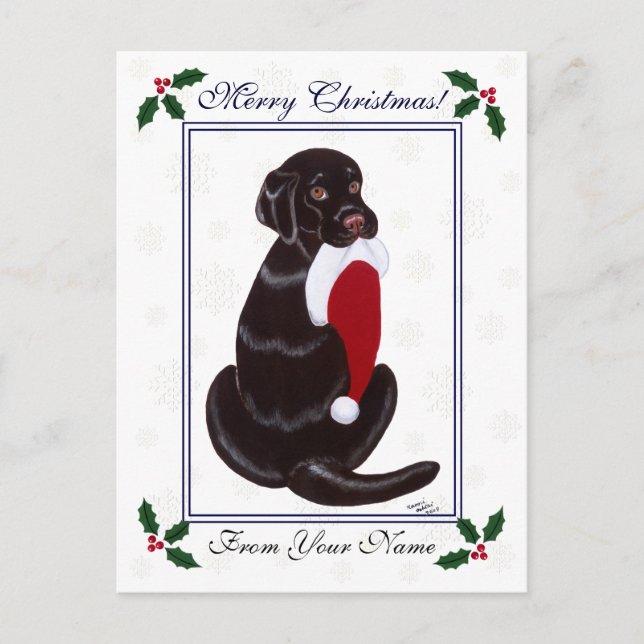 Chocolate Labrador och Santa Hat Snowflake Helg Vykort (Framsida)