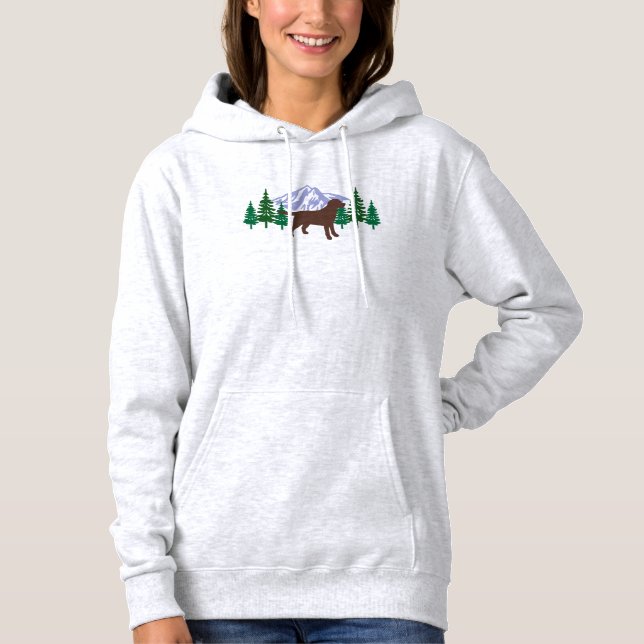 Chocolate Labrador Outline Evergreen Träd Hoodie T-shirt (Framsida)