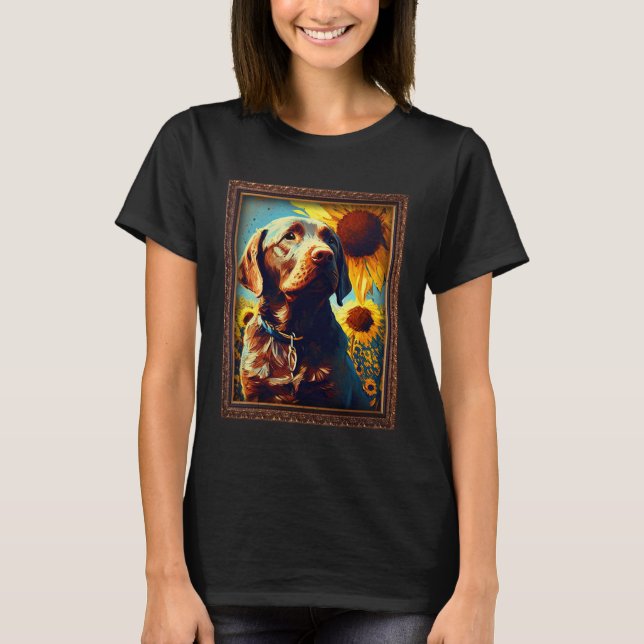 Chocolate Labrador Painting Sunflower Flower Mom W T Shirt (Framsida)