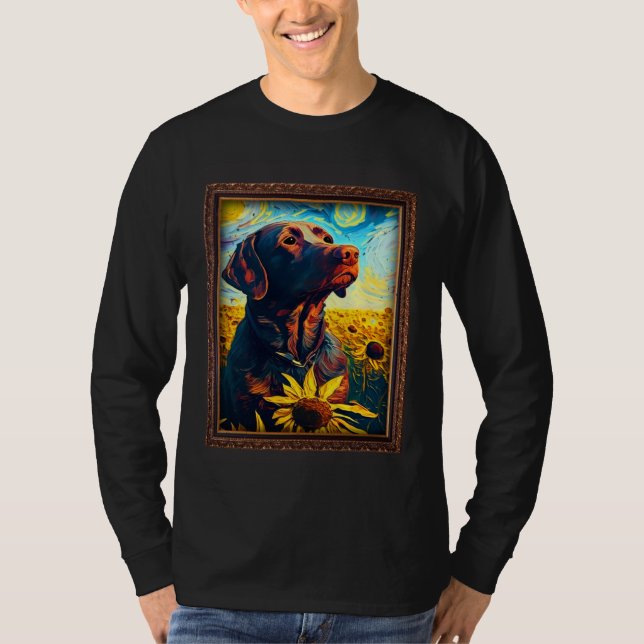 Chocolate Labrador Painting Sunflower Flower Mom W T Shirt (Framsida)