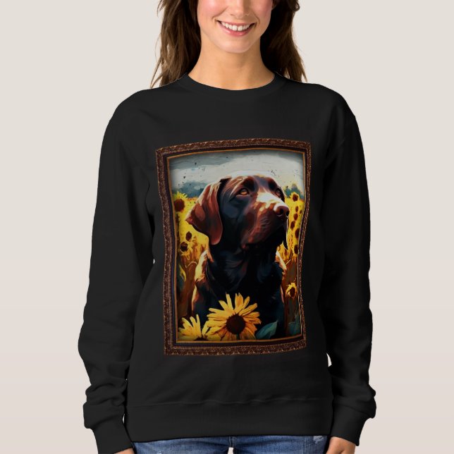 Chocolate Labrador Painting Sunflower Flower Mom W T Shirt (Framsida)