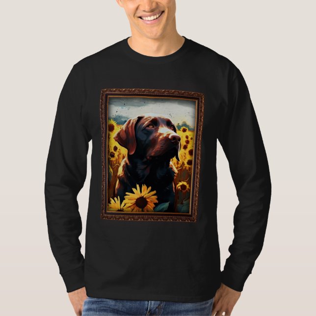 Chocolate Labrador Painting Sunflower Flower Mom W T Shirt (Framsida)