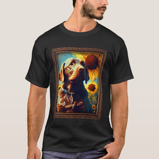 Chocolate Labrador Painting Sunflower Flower Mom W T Shirt (Framsida)