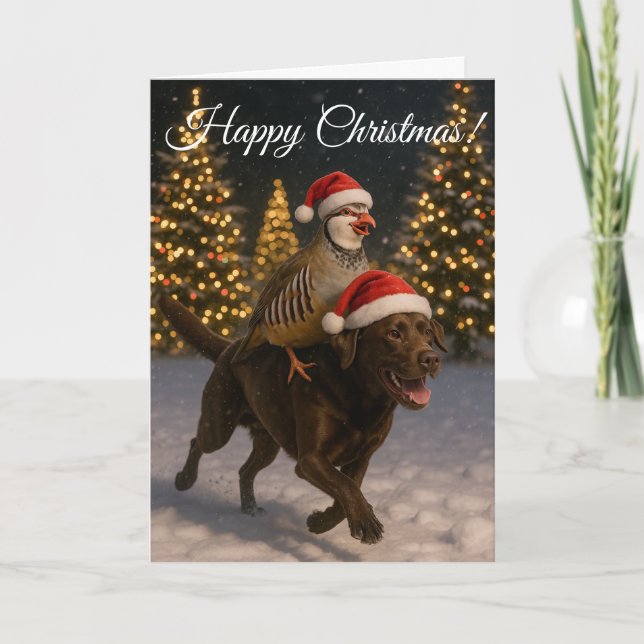 Chocolate  Labrador & Partridge Christmas card Helgkort (Framsida)