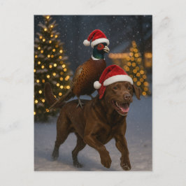 Chocolate Labrador & Partridge Christmas postcard Vykort